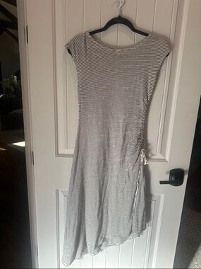 Max Studio Black and White Striped Maxi Dress with Side Tie